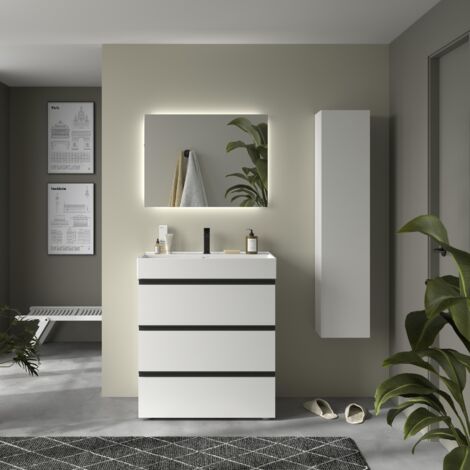 Meuble de salle de bain BEQUIA METAL 3C 100cm Blanc mat Vasque Veneto Porcelaine Centrale (1/4)