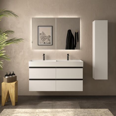 Meuble de salle de bain BEQUIA METAL 120cm Blanc mat Vasque Veneto Porcelaine Centrale (1/4)