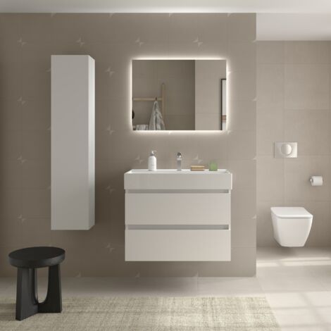 Meuble de salle de bain BEQUIA 80cm Blanc mat Vasque Porcelaine (1/4)