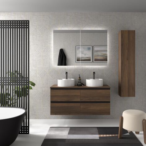 Meuble de salle de bain BEQUIA METAL 120cm Noyer  Avec plan toilette (vasque non incluse)