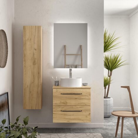 Meuble de salle de bain MORAI 60cm Chêne Vasque à poser (1/5)