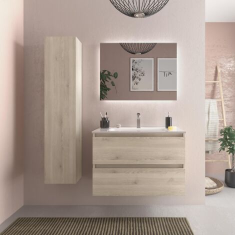 Meuble de salle de bain BEQUIA 80cm Naturel Vasque Porcelaine Centrale (1/5)