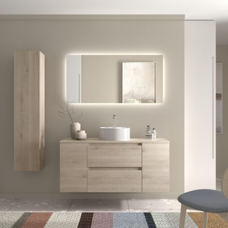 Meuble de salle de bain BEQUIA PLUS 120cm Naturel Vasque à poser Porcelaine Centrale 1P (1/5)