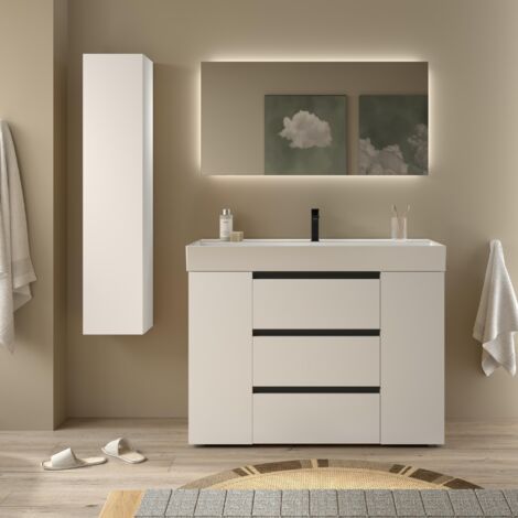 Meuble de salle de bain BEQUIA PLUS METAL 3C 120cm Blanc mat Vasque Veneto Porcelaine Centrale 1P (1/5)