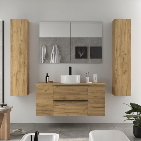 Meuble de salle de bain NABUA PLUS 120cm Chêne Vasque à poser Porcelaine Centrale 1P (1/5)