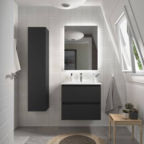 Meuble de salle de bain BEQUIA 60cm Noir mat Vasque Porcelaine (1/5)