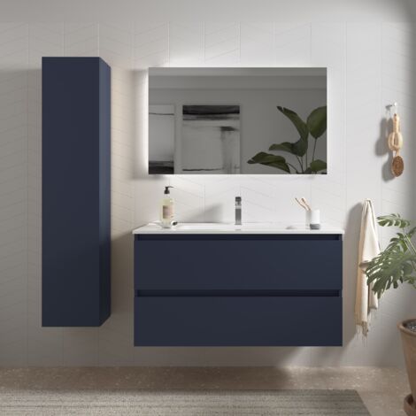 Meuble de salle de bain BEQUIA 100cm Bleu mat Vasque Porcelaine
