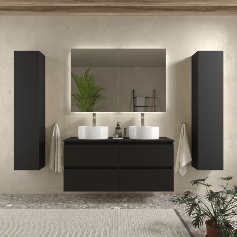 Meuble de salle de bain BEQUIA 120cm Noir mat  Avec plan toilette (vasque non incluse)