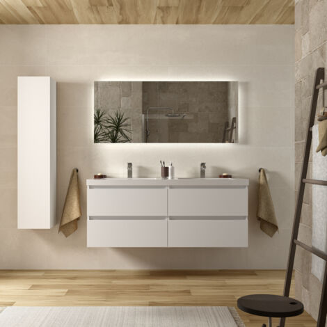 Cygnus Bath – Meuble de salle de bain 140cm blanc mat – Vasque en charge minérale résistante – Tiroirs à fermeture amortie – Finition facile à nettoyer (1/4)