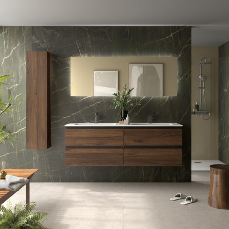 Cygnus Bath – Ensemble de meubles de salle de bain 160cm – Vasque Vilna en Mineral Solid – MDF résistant à l'humidité – Tiroirs à fermeture amortie