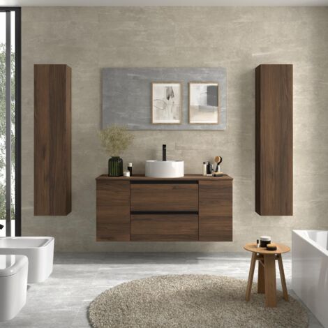 Meuble de salle de bain BEQUIA PLUS METAL 120cm Noyer Vasque à poser Porcelaine Centrale 1P (1/5)