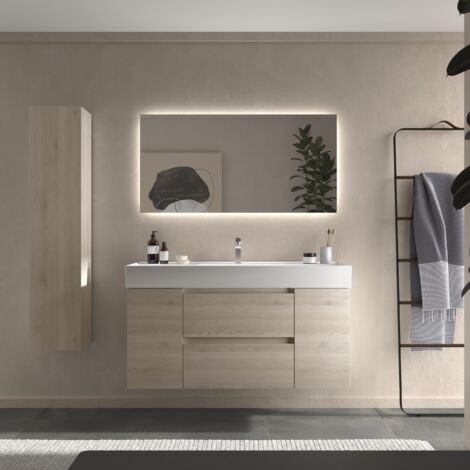 Meuble de salle de bain BEQUIA PLUS 120cm Naturel Vasque Veneto Porcelaine Centrale 1P
