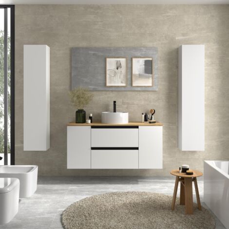 Meuble de salle de bain BEQUIA PLUS METAL 120cm Blanc mat Vasque à poser Porcelaine Centrale 1P (1/5)