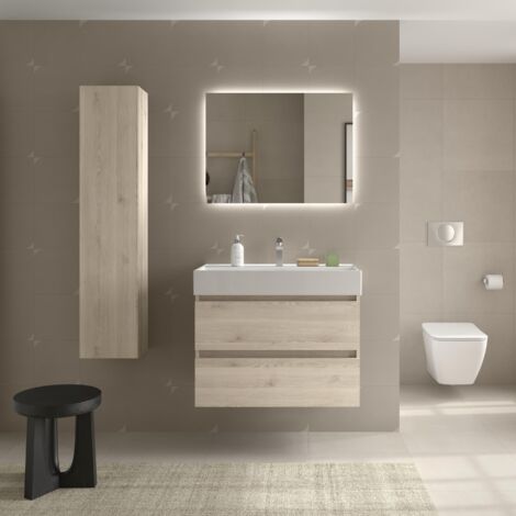 Meuble de salle de bain BEQUIA 80cm Naturel Vasque Veneto Porcelaine Centrale (1/4)