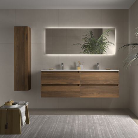 Meuble de salle de bain BEQUIA 160cm Noyer Vasque Solid Surface