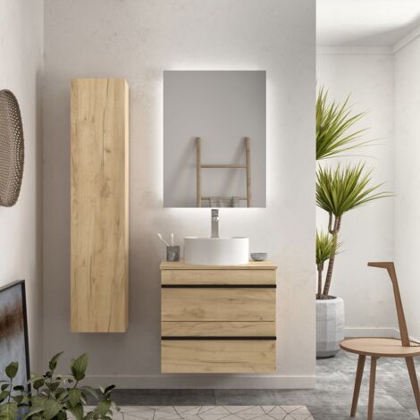 Meuble de salle de bain BORN 60cm Chêne Vasque à poser (1/4)