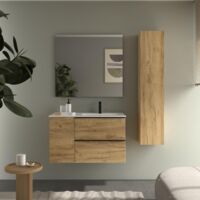 Meuble de salle de bain NABUA PLUS 90cm Chêne Vasque Porcelaine Robinet à droite 1P