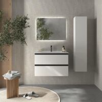 Meuble de salle de bain BEQUIA METAL 80cm Blanc mat Vasque Porcelaine Centrale