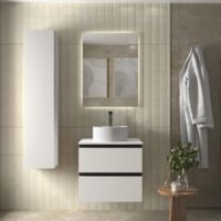 Meuble de salle de bain BEQUIA METAL 60cm Blanc mat Vasque à poser Porcelaine Centrale