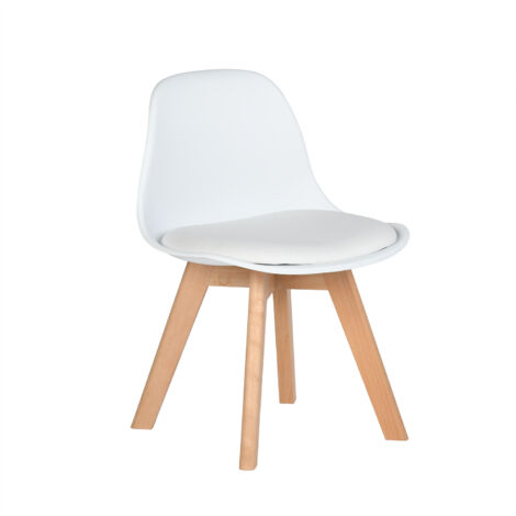 FurnitureR 1 Stück Kinderstuhl mit weichem Kissensitz, massive Buchenholzbene, robuster Kinderstuhl mit Rückenlehne für Kinderzimmer, geeignet für 2-6 Jahre Kinder, PP + PU, weiß
