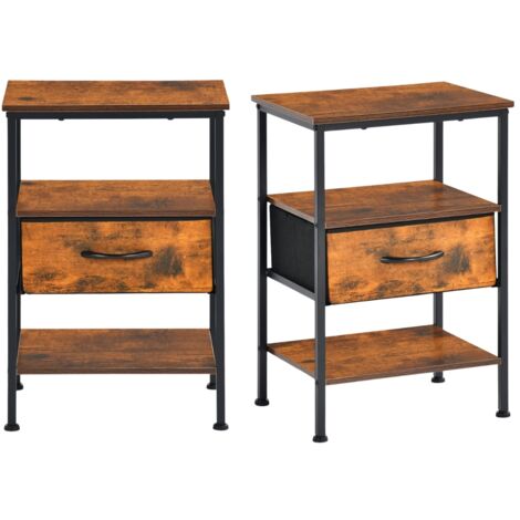 FurnitureR Nachttisch 2er Set mit Schublade Industrieller Beistelltisch Holzoptik Nachtkommode Schlafzimmer Möbel mit Ablage Metallrahmen Bettseite