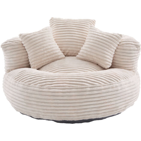 FurnitureR Cord Lounge Sessel Rund Weich Gepolstertes Sofa mit Kissen Komfort Sessel für Wohnzimmer Entspannung Kleines Raum Sofa, Beige