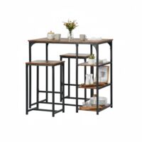 FurnitureR 3-teiliges Bar-Esszimmer-Set, Industrietisch mit Ablageflächen und 2 Hockern, schwarzer Metallrahmen mit MDF-Platte, Braun
