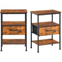 FurnitureR Nachttisch 2er Set mit Schublade Industrieller Beistelltisch Holzoptik Nachtkommode Schlafzimmer Möbel mit Ablage Metallrahmen Bettseite