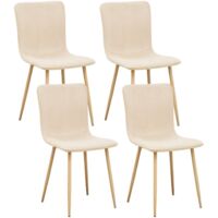 FurnitureR Set von 4 gepolsterten Bettwäsche Essstühle, kleiner Seitenstuhl ohne Armlehnen für Küche, Esszimmer Stühle, Quadratmetall Basis, Walnuss, Beige