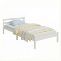 FurnitureR Weißes Einzelbett aus Holz mit Lattenrost, stabiler Bettrahmen im modernen Design, geeignet für Matratze 90 × 190 cm