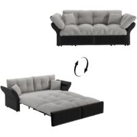 FurnitureR 3-in-1 Schlafsofa Queen Size Ausziehbares Sofa Bett Stoff Couch mit Steppung Verstellbare Funktion Modernes Sofa für Wohnzimmer und Schlafzimmer, Grau