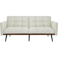 FurnitureR 2 Sitzer Schlafsofa Verstellbare Rückenlehne Sofa Bett Stoff Couch mit Leinenbezug Multifunktionales Sofa für Wohnzimmer Gästebett, Beige