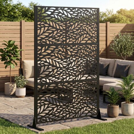 Paravent métallique autoportant d'extérieur, 183 x 116 cm, panneaux de clôture décoratifs en métal avec base stable, séparateur portable pour patio, terrasse, balcon, jardin.