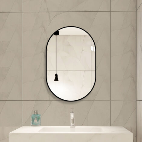 Miroir mural arqué 60×90 cm avec cadre en aluminium noir – Miroir argenté HD sans cuivre, miroir moderne pour salle de bain/coiffeuse/entrée, miroir décoratif à suspendre verticalement ou horizontalem (1/5)