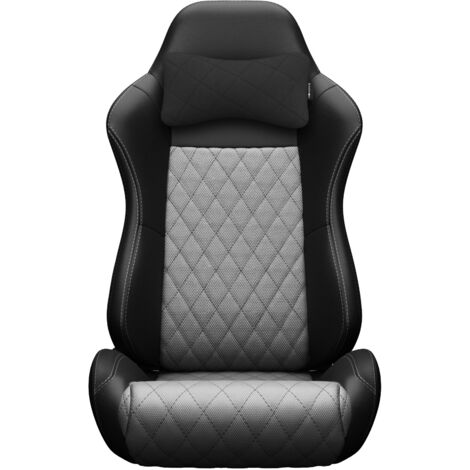 1 siège baquet de course universel, coutures grises/noires, revêtement en cuir PVC gris/noir, inclinable, aspect carbone, avec glissière de réglage (support de siège non inclus), boîte de 1 siège droi
