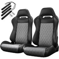 2 sièges baquets de course universels, coutures grises et noires, revêtement en cuir PVC gris et noir, inclinables, aspect carbone, avec glissière de réglage (support de siège non inclus), 2 pièces
