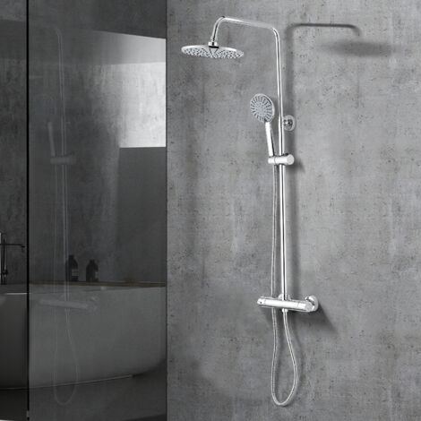 Colonne de Douche Thermostatique STANEW, Ensemble thermostatique 38°C, Acier Inoxydable, Douchette Flexible, Réglable en Hauteur, Argent