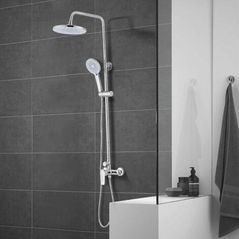 Stanew – Colonne de douche thermostatique – Douchette de plafond 23 cm – Corps en laiton – 3 jets – Résistant à la pression et à la corrosion – Finition métal