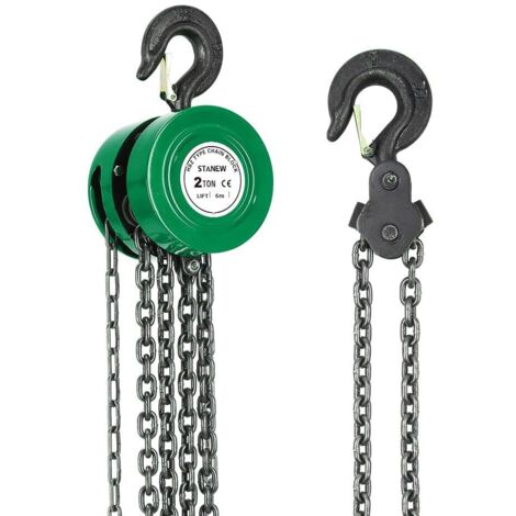 Stanew – Palan à chaîne manuel 2 Tonne – Hauteur de levage 6 m – Chaîne en acier G80 – Crochet de sécurité pivotant 360°