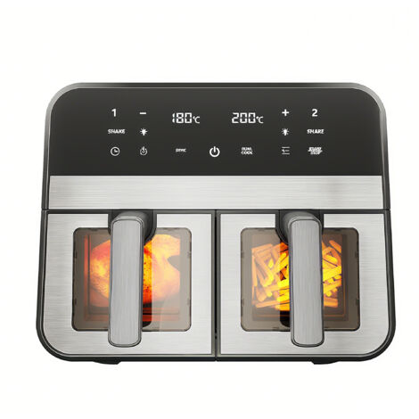 Stanew – Friteuse sans huile 9L 2400W – Double zone avec fenêtre de visualisation – 8 programmes de cuisson – Écran tactile LED – Alerte aux tremblements