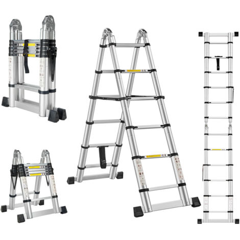 Stanew – Échelle télescopique pliante 3,8 m – Aluminium léger – Charge 150 kg – Verrouillage de sécurité – Pour intérieur et extérieur