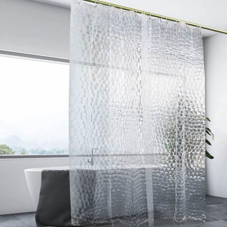 Rideau de Douche 120 x 180 cm 100% PEVA Semi-Transparent Imperméable Anti-moisissure sans PVC D'épaisseur 3D Eau Cube avec 12 Anneaux Salle de Bain Rideau pour Salle de Bains