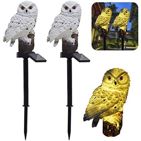 Lot de 2 lampes solaires en forme de hibou - Décoration d'extérieur - Étanche - Pour cour, terrasse, jardin, pelouse Blanc (1/5)