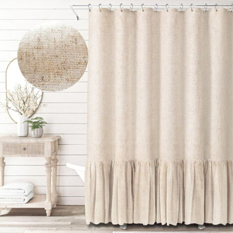 Rideau de douche en polyester 183 x 183cm – Texture lin résistante – 12 crochets inclus – Anti-humidité et infroissable, 12 crochets en plastique inclus (1/5)