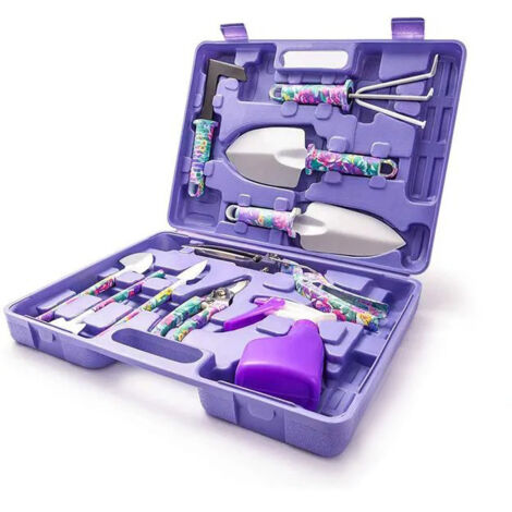 Ensemble d'outils de jardinage 10 pièces en aluminium imprimé floral, avec truelle, râteau etc (1/5)