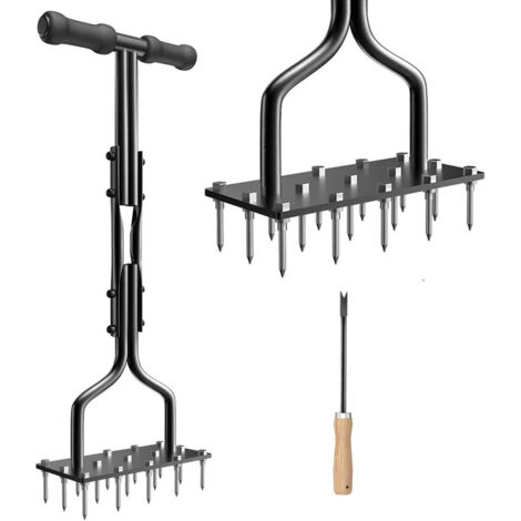 Aérateur à gazon manuel de 93 cm avec 15 pointes et outil de nettoyage, outil de jardinage résistant, poignée ergonomique et structure robuste