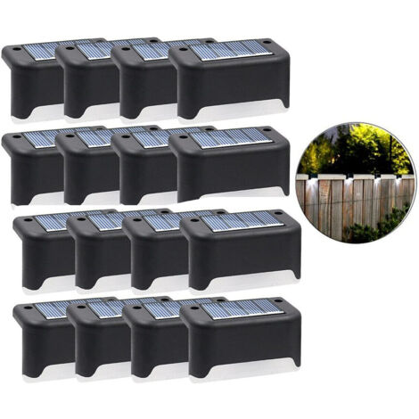 16 Pack Lampe de clôture solaire étanche, lumière de pont solaire, lampe d'escalier, lampes solaires de jardin LED pour clôtures d'escalier de patio (1/5)