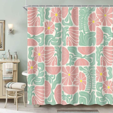 Rideau de Douche Boho, 180x180 cm, Motif Fleur Abstrait, Rideau de Douche en Polyester Imperméable avec 12 Crochets, Design Moderne à Impression Numérique (1/5)