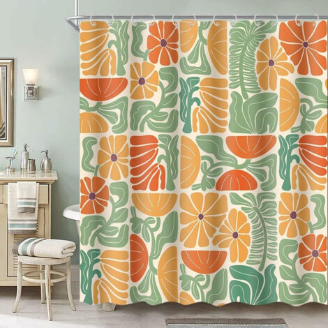 Rideau de Douche Boho, 180x180 cm, Motif Fleur Abstrait, Rideau de Douche en Polyester Imperméable avec 12 Crochets, Design Moderne à Impression Numérique (1/5)