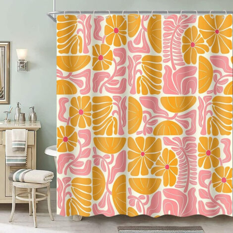 Rideau de Douche Boho, 180x180 cm, Motif Fleur Abstrait, Rideau de Douche en Polyester Imperméable avec 12 Crochets, Design Moderne à Impression Numérique (1/5)